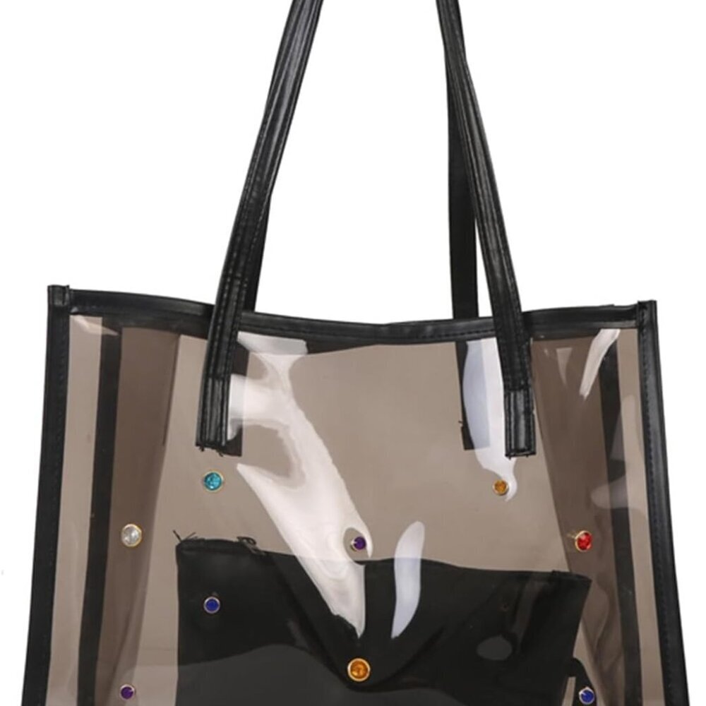 Two-Piece Transparent Pvc Shoulder Handbag Set For Women Beach Shopping